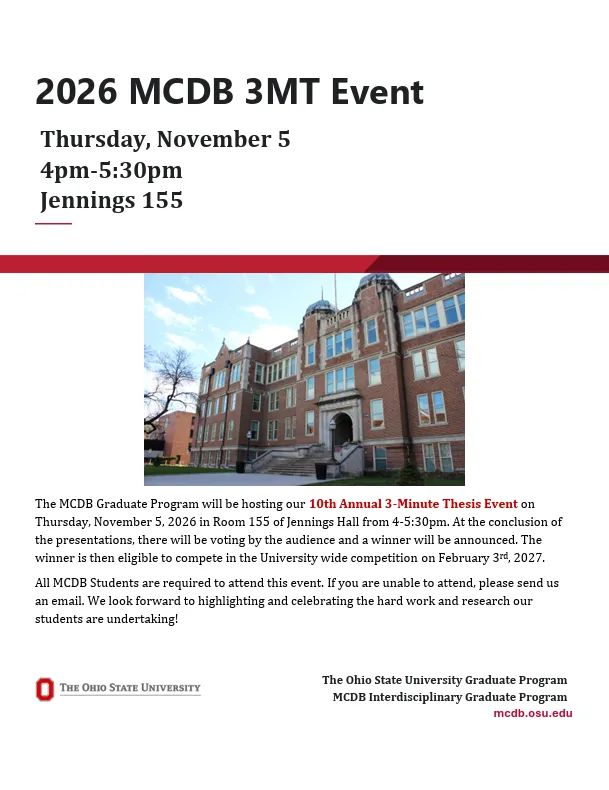 MCDB 3MT event flyer. Event details are listed in article.